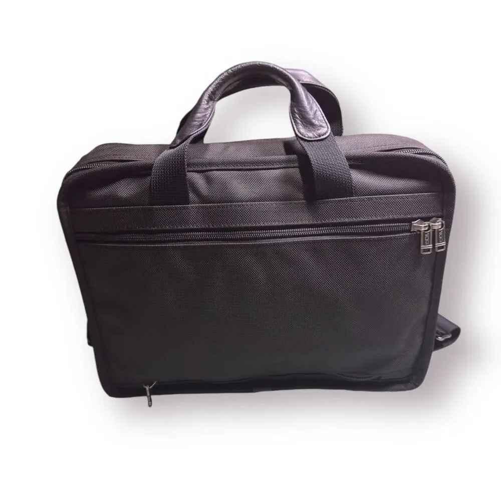 TUMI Alpha Laptop Messenger Ballistic Black Nylon & Leather Briefcase Travel Bag